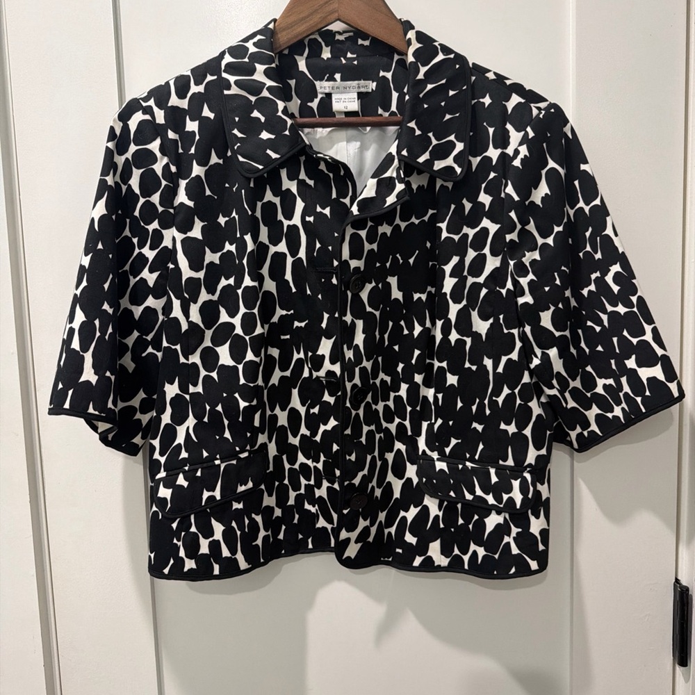 Peter Nygard Black and White Abstract Button Down Blazer preppy chic Jacket